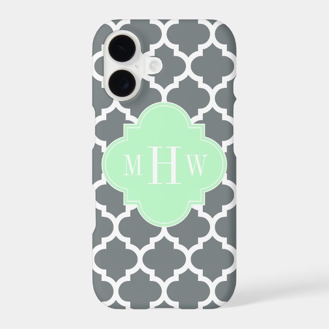 Charcoal Gray White Moroccan #5 Mint Name Monogram Case-Mate iPhone Case (Back)