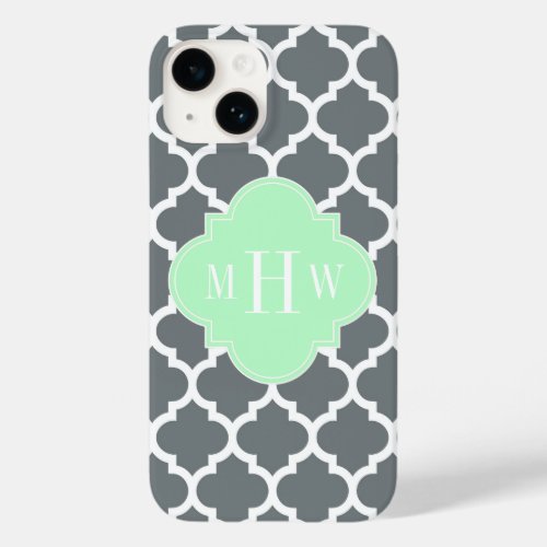 Charcoal Gray White Moroccan 5 Mint Name Monogram Case_Mate iPhone 14 Case