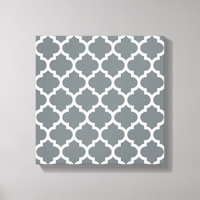 Charcoal Gray White Moroccan Quatrefoil Pattern #5 Canvas Print (Front)
