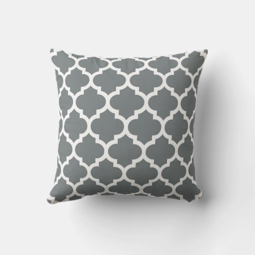 Charcoal Gray White Moroccan Quatrefoil Pattern 5 Throw Pillow Zazzle 9512