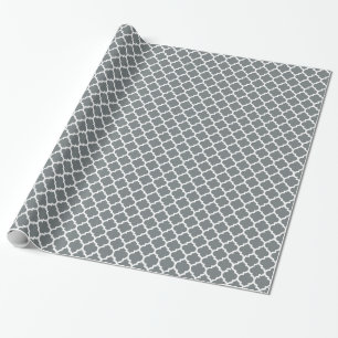 Charcoal Gray White Moroccan Quatrefoil Pattern #5 Wrapping Paper