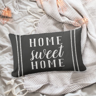 Charcoal Gray & White Personalized Home Sweet Home Lumbar Pillow