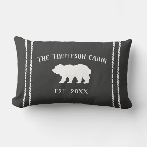 Charcoal Gray  White Rustic Bear Personalized Lumbar Pillow