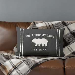 Charcoal Gray & White Rustic Bear Personalized Lumbar Pillow