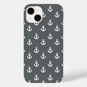 Charcoal Gray White Ships Anchors Pattern Case-Mate iPhone 14 Case