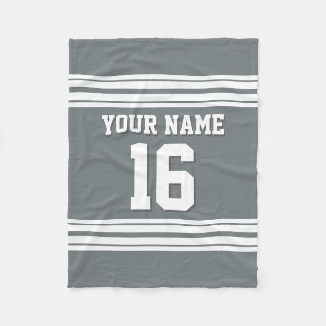 Charcoal Gray White Sports Jersey Fleece Blanket (Front)