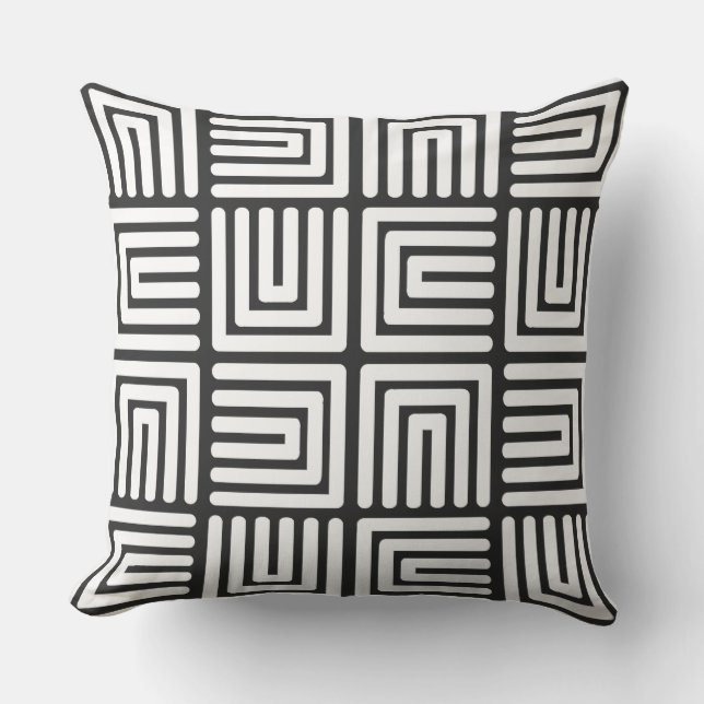 Charcoal Gray White Square Humps Throw Pillow (Front)