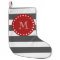 Charcoal Gray White Stripes Pattern, Red Monogram