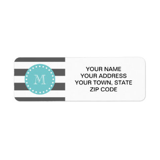 Charcoal Gray White Stripes Pattern, Teal Monogram Label