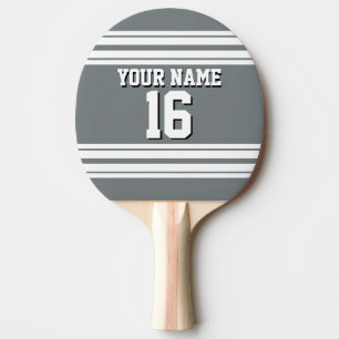 Charcoal Gray White Team Jersey Custom Number Name Ping Pong Paddle