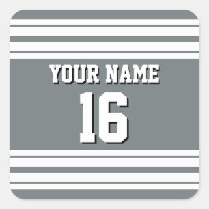 Charcoal Gray White Team Jersey Custom Number Name Square Sticker