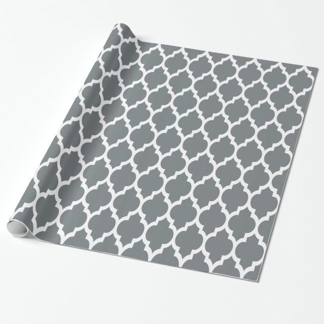 Charcoal Gray White XL Moroccan Quatrefoil #4 Wrapping Paper (Unrolled)