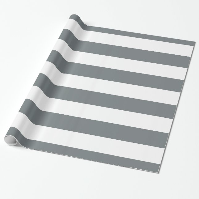 Charcoal Gray, White XL Stripes Pattern Wrapping Paper (Unrolled)