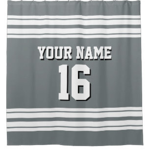 Charcoal Gray with White Stripes Sports Jersey Shower Curtain