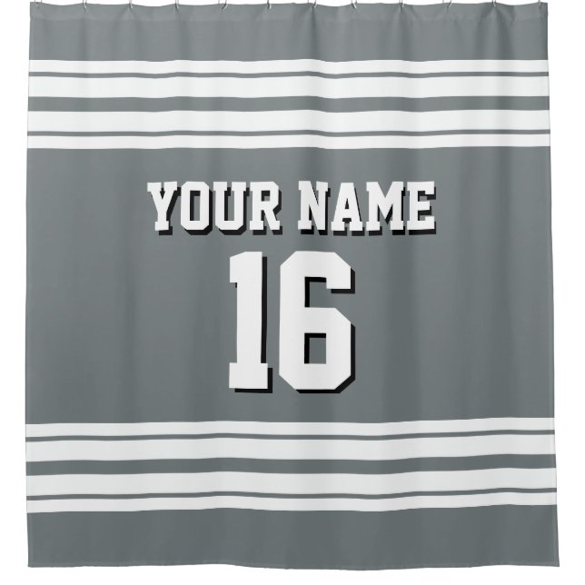 Charcoal Gray with White Stripes Sports Jersey Shower Curtain (Front)