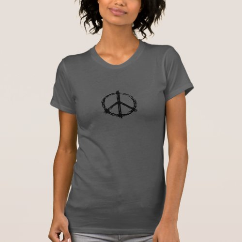 Charcoal gray womens T_Shirt w black peace sign