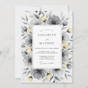 Charcoal Gray Yellow Polished Botanical Wedding Invitation