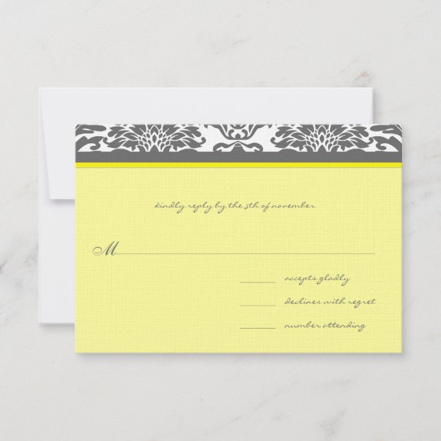 Charcoal Gray & Yellow Wedding RSVP (Front)