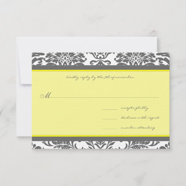 Charcoal Gray & Yellow Wedding RSVP Card (Front)