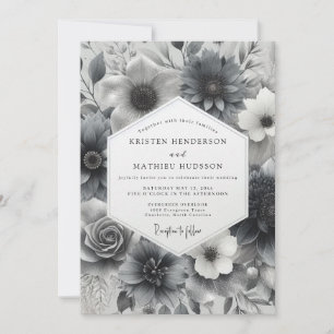 Charcoal Grayscale Bloom Wedding Invitation