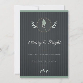 Charcoal Green Laurel Monogram Christmas Card