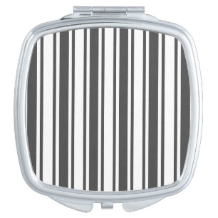 Charcoal grey and white candy stripes compact mirror