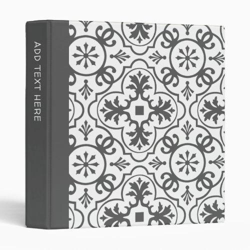 Charcoal Grey and White Geometric Tile Pattern 3 Ring Binder
