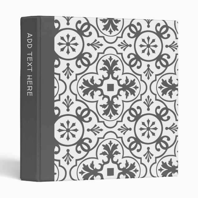 Charcoal Grey and White Geometric Tile Pattern 3 Ring Binder (Front/Spine)