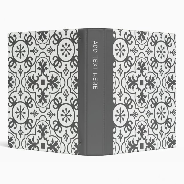 Charcoal Grey and White Geometric Tile Pattern 3 Ring Binder (Background)