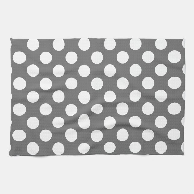 Charcoal Grey and White Polka Dot Kitchen Towel (Horizontal)