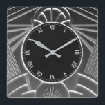Charcoal Grey Art Deco Clock - Abstract Lines<br><div class="desc">"art deco clock", "art nouveau clock", "dark charcoal grey gray", "1920s geometric symmetrical lines", "stylish sophisticated 1920 style", "black and white", "retro vintage luxurious antique", "elegant line pattern design", "glamorous glam square clock", "classy classic glamor"</div>