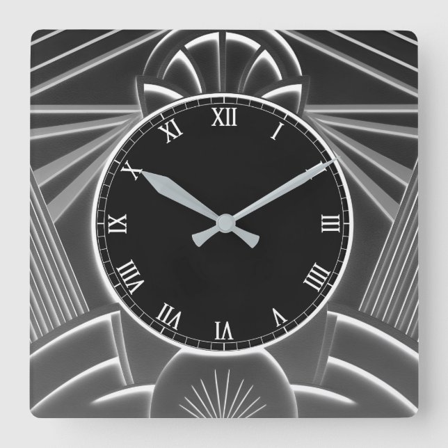 Charcoal Grey Art Deco Clock - Abstract Lines (Front)