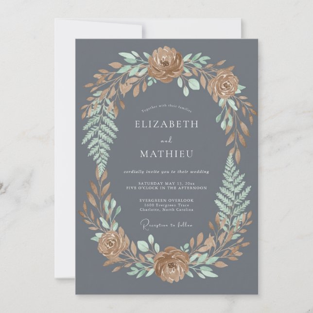 Charcoal Grey Atmospheric Autumnal Wedding Invitation (Front)