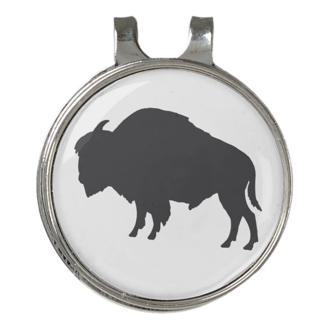 Charcoal Grey Bison Silhouette Golf Hat Clip (Front)