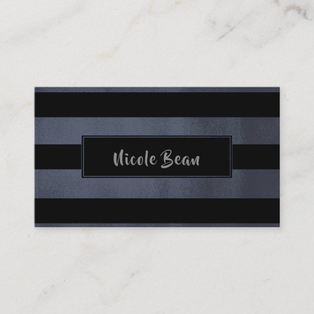 Charcoal Grey Blue Black Stripes Chic Modern Glam Business Card (Front)