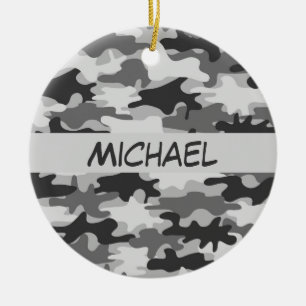 Charcoal Grey Camo Camouflage Name Personalized Ceramic Ornament