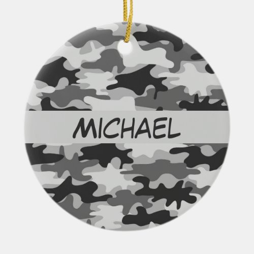 Charcoal Grey Camo Camouflage Name Personalized Ceramic Ornament