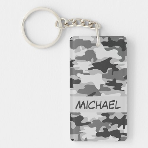 Charcoal Grey Camo Camouflage Name Personalized Keychain