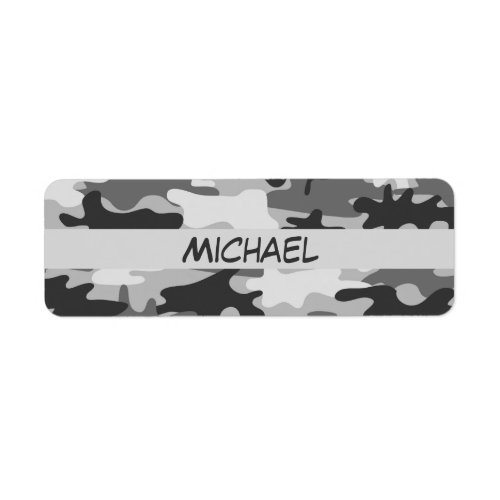 Charcoal Grey Camo Camouflage Name Personalized Label