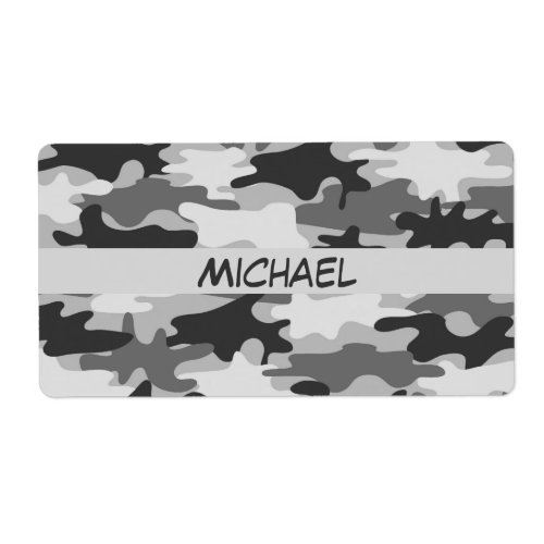 Charcoal Grey Camo Camouflage Name Personalized Label