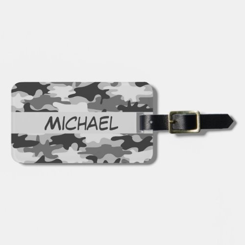 Charcoal Grey Camo Camouflage Name Personalized Luggage Tag