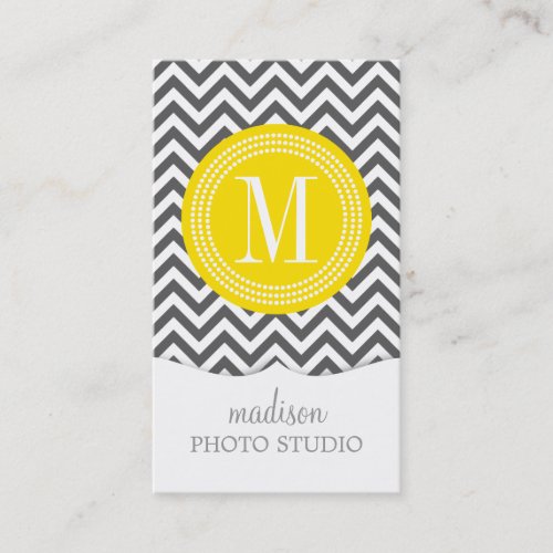Charcoal Grey Chevron Zigzag Personalized Monogram Business Card Templates