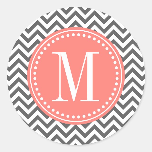 Charcoal Grey Chevron Zigzag Personalized Monogram Classic Round Sticker (Front)