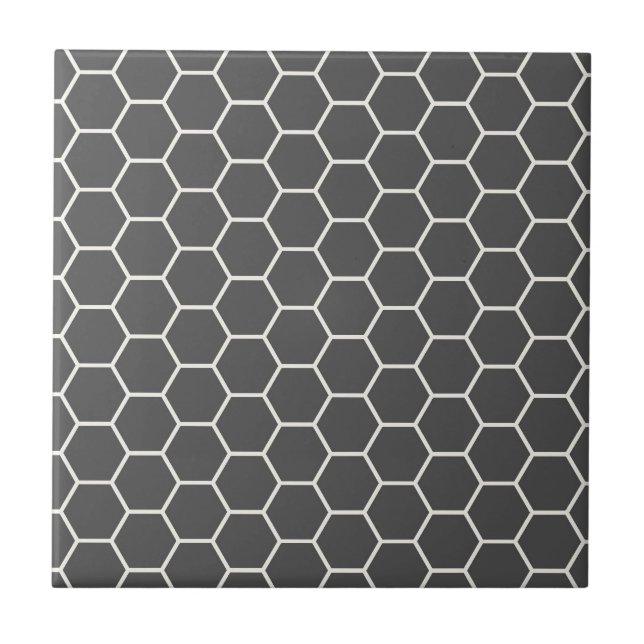 Charcoal Grey Geometric Honeycomb Hexagon Pattern Ceramic Tile (Front)