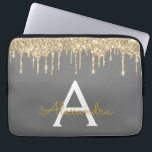 Charcoal Grey Gold Glitter Sparkle Monogram Laptop Sleeve<br><div class="desc">Charcoal Grey (Gray) and Gold Faux Dripping Modern and Elegant Girly Glitter and Sparkle Elegant Monogram Case. This case can be customized to include your initial and first name.</div>