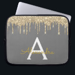 Charcoal Grey Gold Glitter Sparkle Monogram Laptop Sleeve<br><div class="desc">Charcoal Grey (Gray) and Gold Faux Dripping Modern and Elegant Girly Glitter and Sparkle Elegant Monogram Case. This case can be customized to include your initial and first name.</div>