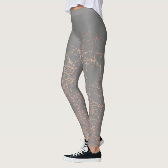 Charcoal Grey Golden Tree Brunches Leggings (Left)