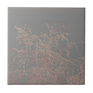 Charcoal Grey Golden Tree Brunches Sky Ceramic Tile