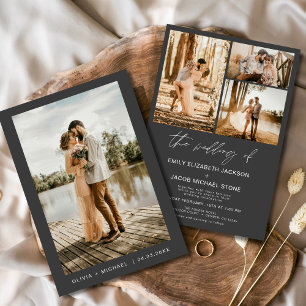 Charcoal Grey Minimalist Elegant Photo Wedding  Invitation