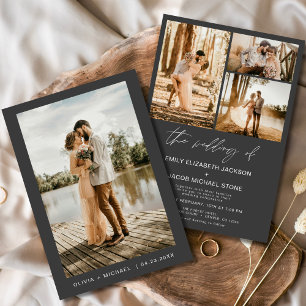 Charcoal Grey Minimalist Elegant Photo Wedding Invitation
